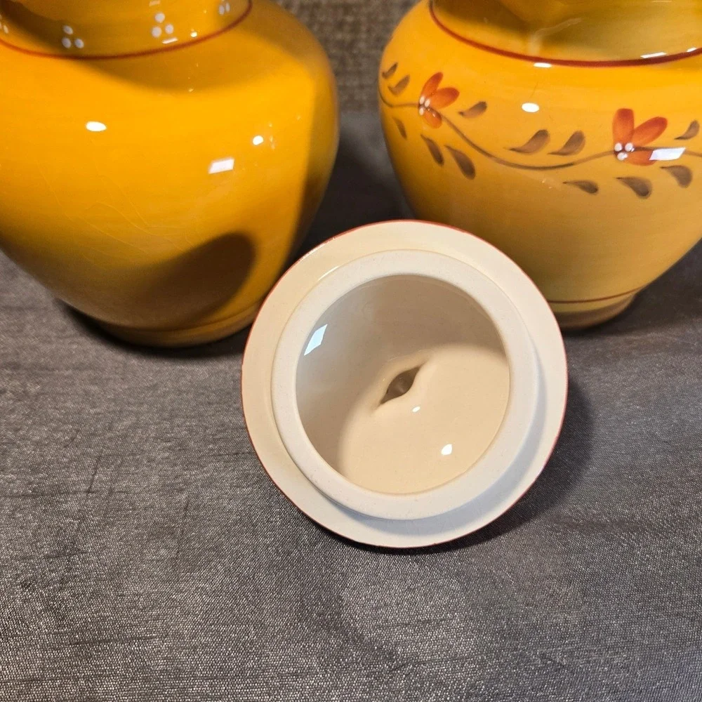 Demdaco Bienvenue Ceramic Creamer and Sugar Bowl Set Yellow‎ Floral 2003
